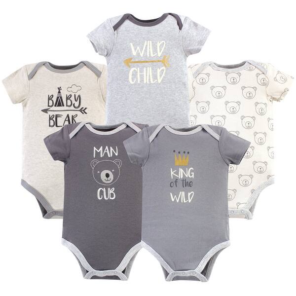 slide 1 of 1, Luvable Friends Baby Boy Cotton Bodysuits 5pk, Bear 0-3 Months - Bear