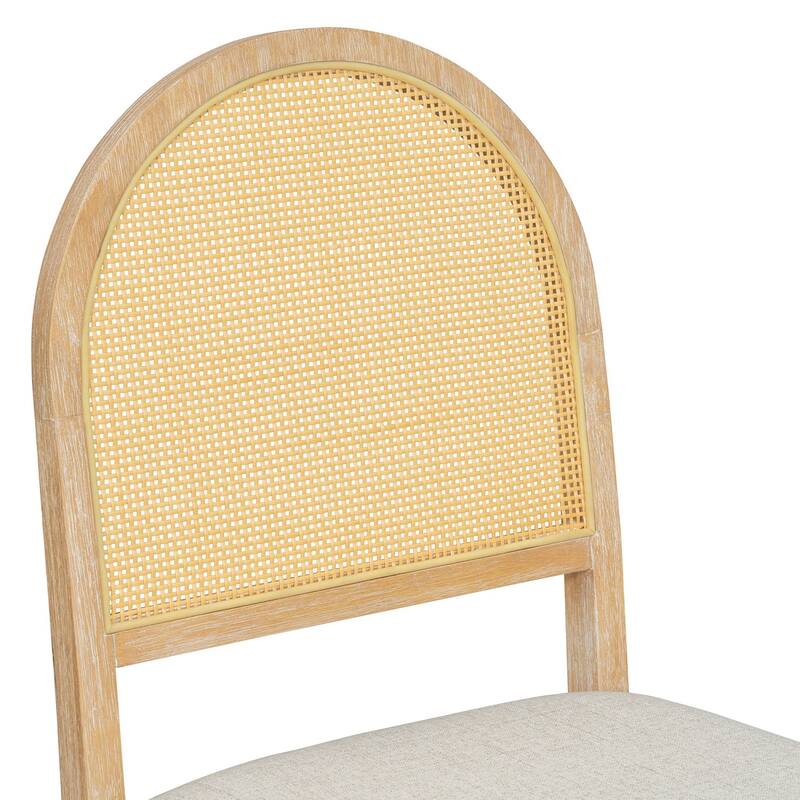 7 Pieces 59.8" Farmhouse Rectangular Dining Table with 6 Rattan Chairs