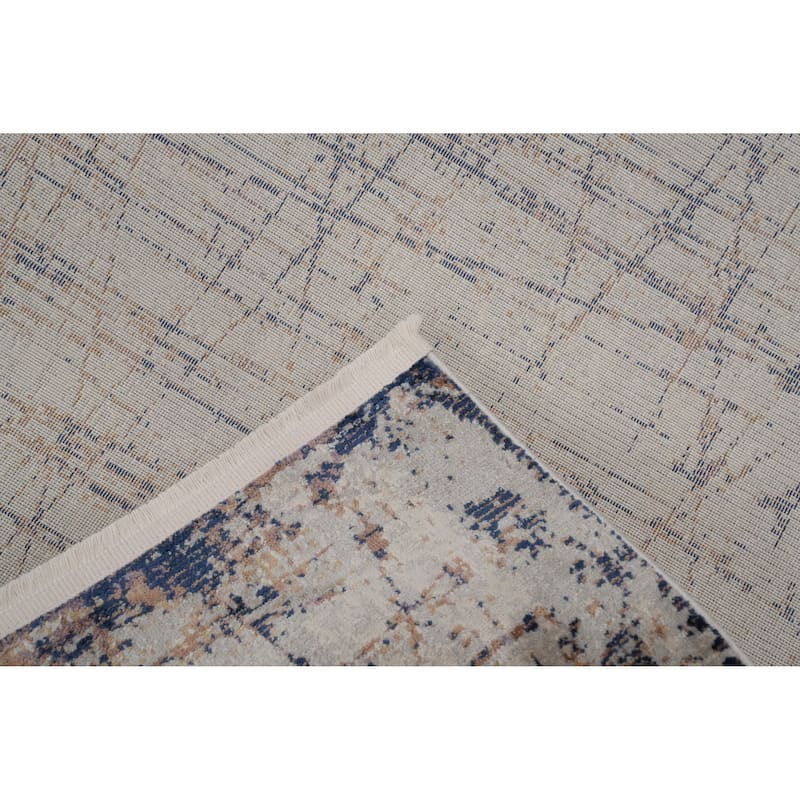 Machine Made Oriental Polyester Carpet Modern Greys & Charcoal Distressed Area Rug - 7' 5'' X 5' 2''
