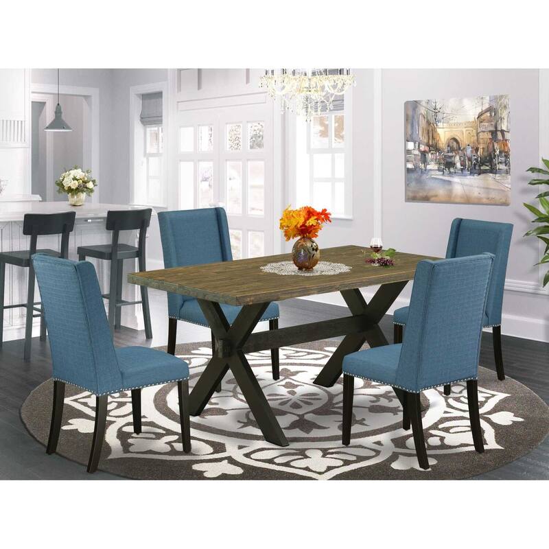 5-Piece Distressed Jacobean Finish Solid Wood Top Dining table with 4-Chairs with