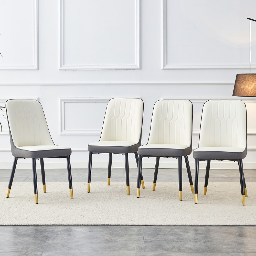 Set of 4 Modern PU Upholstered Dining Chairs with Metal Legs