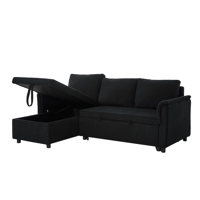 Modern 2-Seater Sofa L-Shaped Sleeper Sofa with 2 Pillows Storage Chaise and Adjustable Backrest, for Living Room, Black