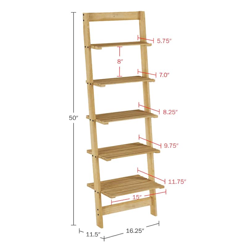 Lavish Home 5-Tier Wood Ladder Shelf, Oak