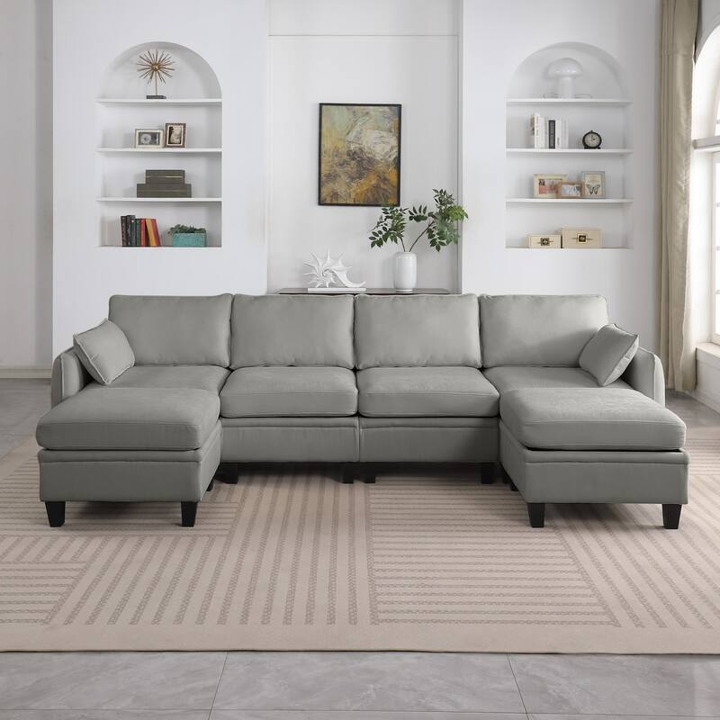 109.4" Chenille Sectional Sofa with Two Ottomans