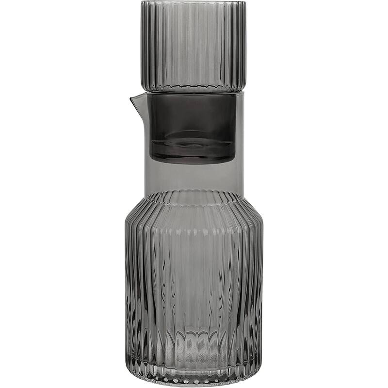 Elle Decor Carafe Set Night Water Ribbed Pitcher and Cup - 33 Oz