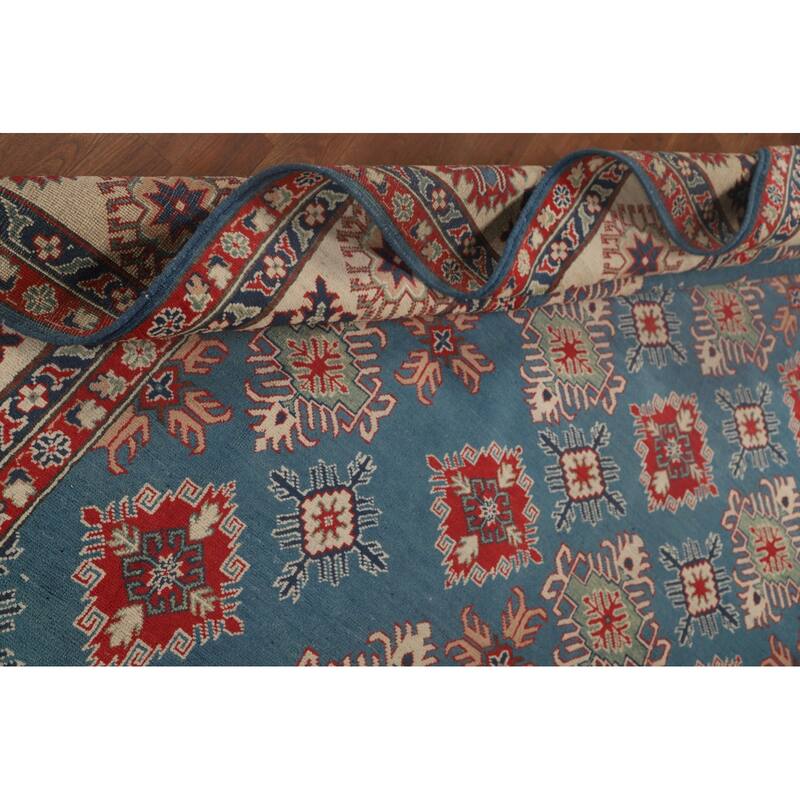 Blue Geometric Kazak Area Rug Handmade Traditional Wool Carpet - 8'2" x 11'6"