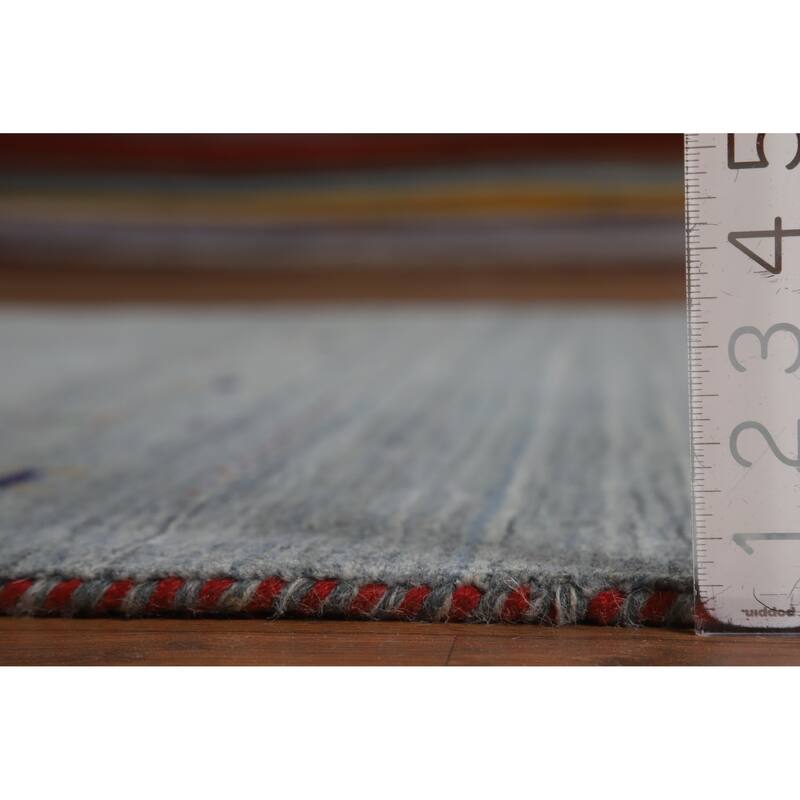 Hand Knotted Oriental 100% Wool Carpet Tribal Stripe Greys & Charcoal Gabbeh Area Rug - 8' 4'' X 5' 2''