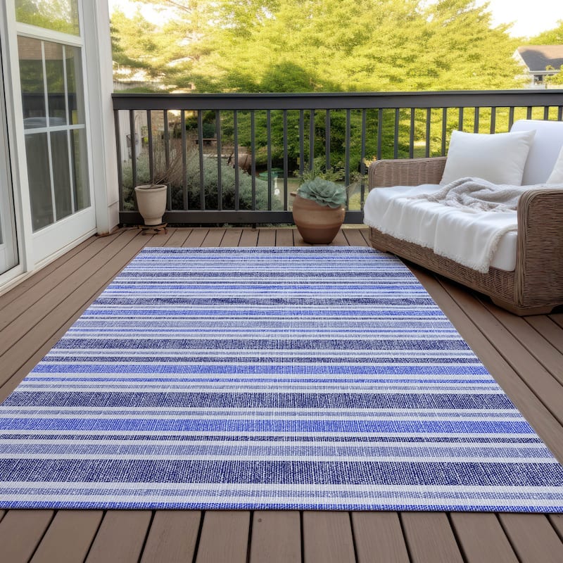 Machine Washable Indoor/ Outdoor Multi Cabana Stripe Chantille Rug - Blue - 3' x 5'