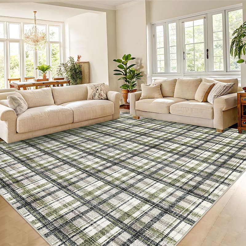 Garvee Timeless Check Washable Area Rug