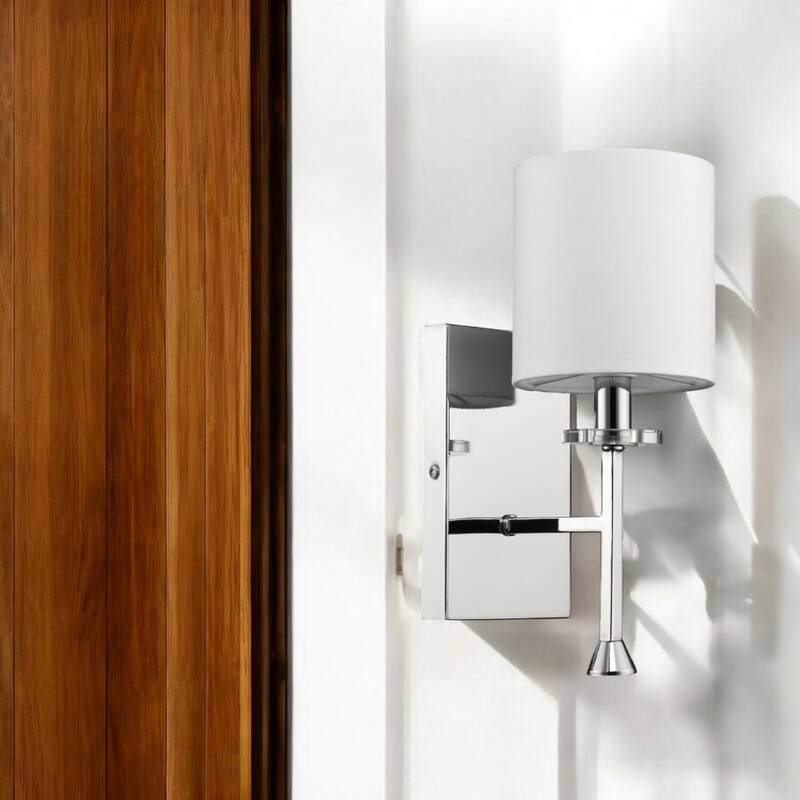 Metal Wall Sconce with White Linen Shade Dimmable LED - 6.5” x 4.75” x 11.75” (D x W x H)