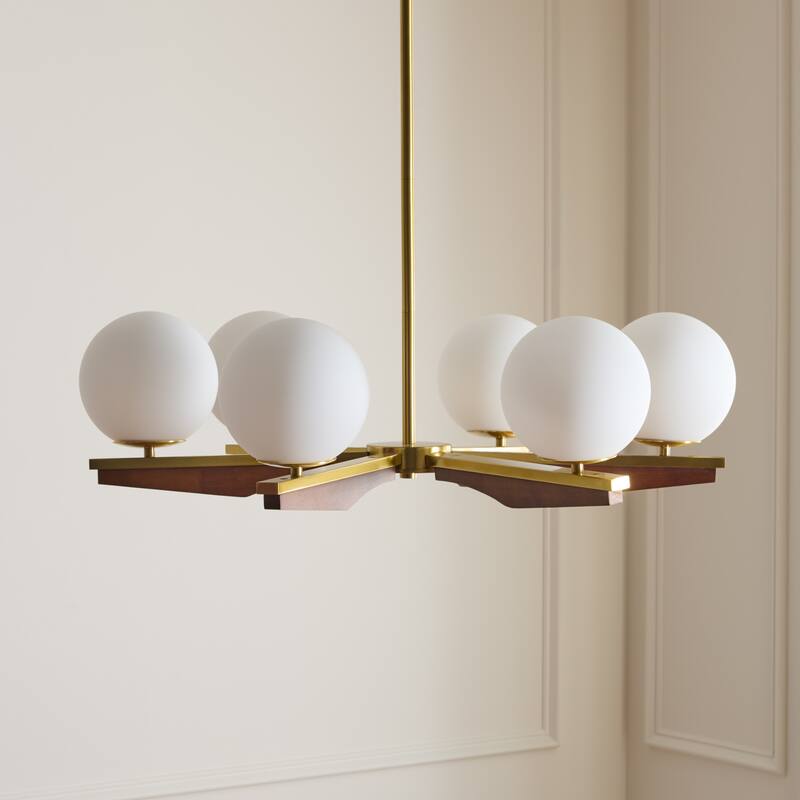 Safavieh Lighting Janna 6-Lights 30-inch Chandelier - Brass/Walnut - 30"W x 30"D x 42"H