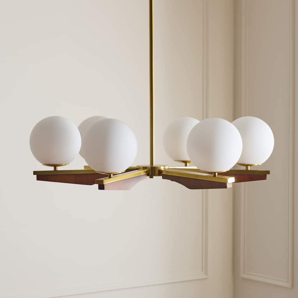 Safavieh Lighting Janna 6-Lights 30-inch Chandelier - Brass/Walnut - 30"W x 30"D x 42"H