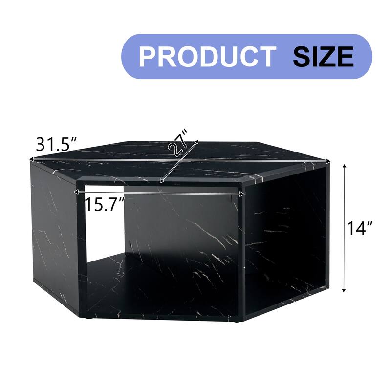 Roomfitters Hexagonal MDF Coffee Table with Patterned Finish, Multi-Hole Storage Design for Any Room Style