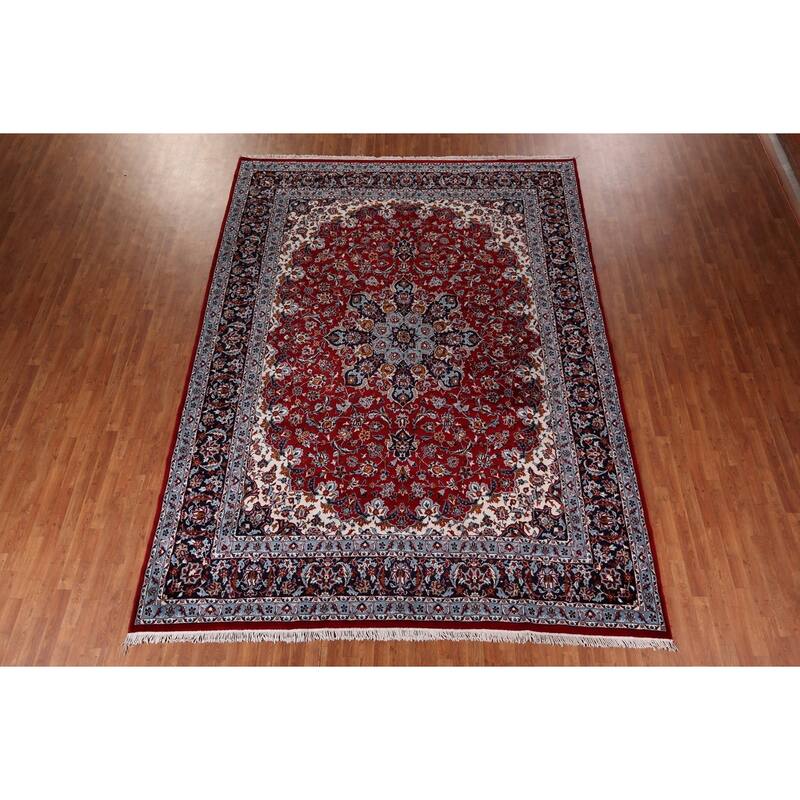 Floral Kashan Turkish Rug Machine-Made Bedroom Red Carpet - 9'8" x 12'9"