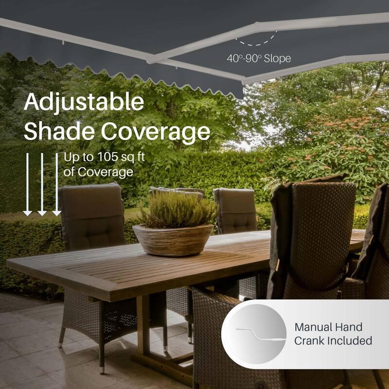 ALEKO Caribbean Manual Retractable Patio Awning - White Frame - Charcoal Gray - 12 x 10 Feet