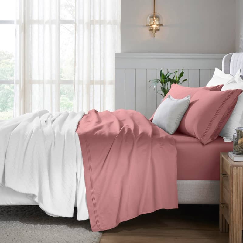 Superior Egyptian Cotton 650 Thread Count Deep Pocket Solid Sheet Set - Queen - Blush