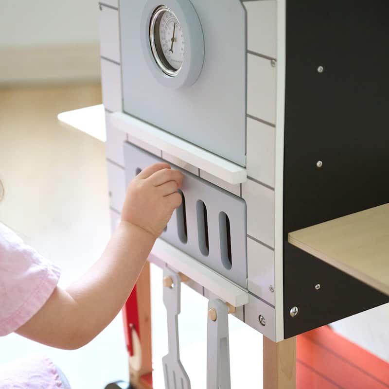 Teamson Kids My Little Helper Pizza Oven, Rolling Wooden Kids Play Kitchen & Pretend Cooking Set, 24 pcs Accessories