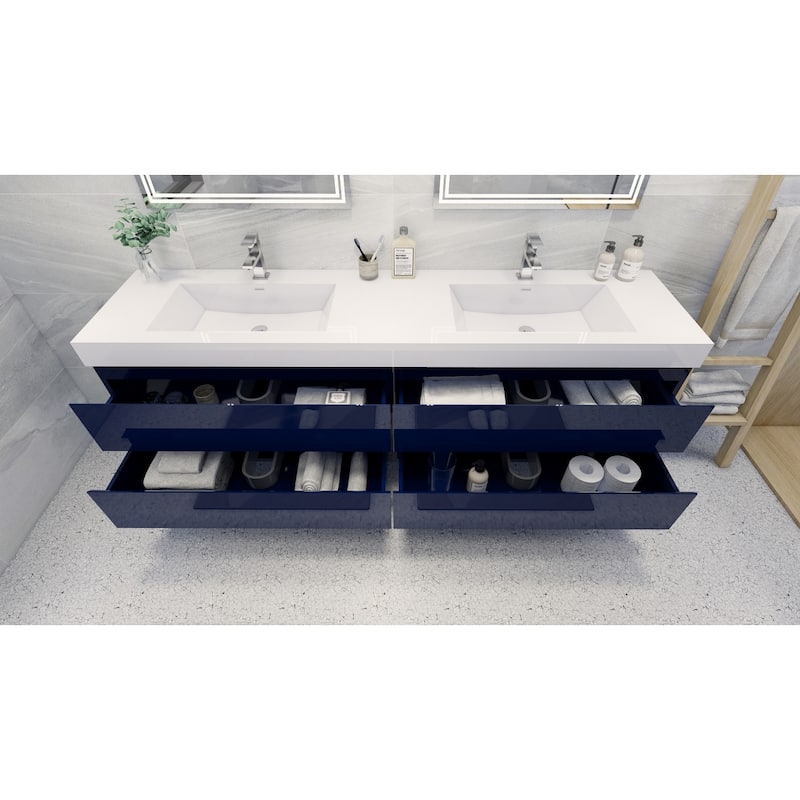 Baillie 84'' Wall-Mounted Vanity with Double Reinforced Acrylic Sink