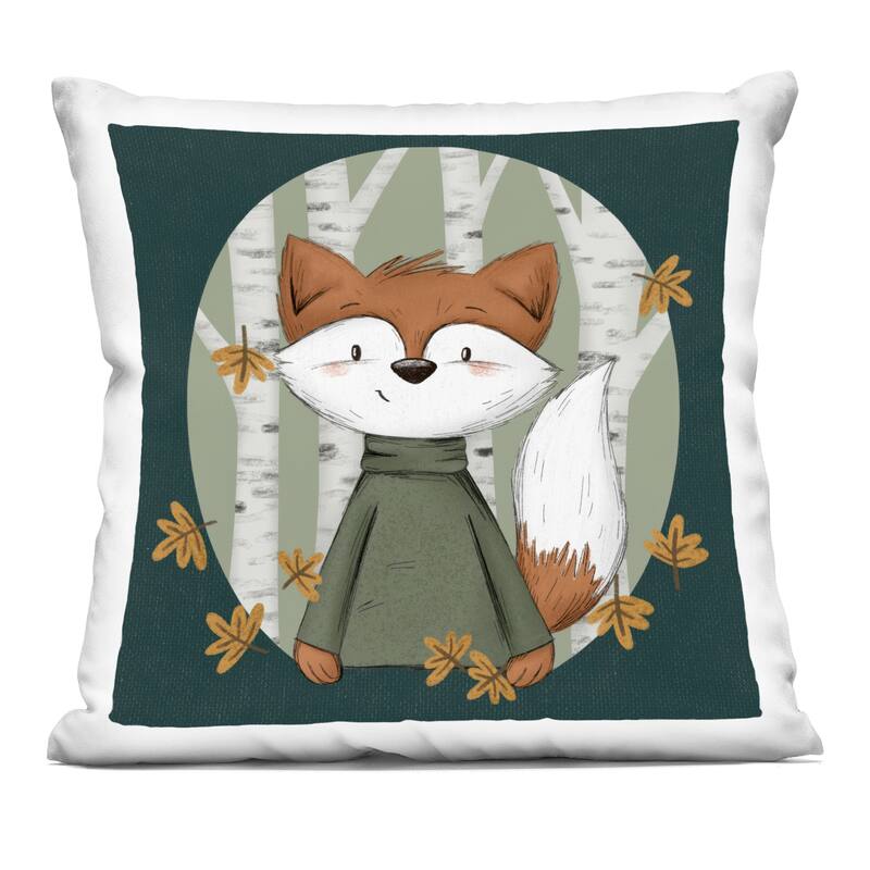 Stupell Autumnal Fox & Birch Trees Decorative Printed Throw Pillow Design by Sarah Hickman - Accent - Polyester - Black - Single