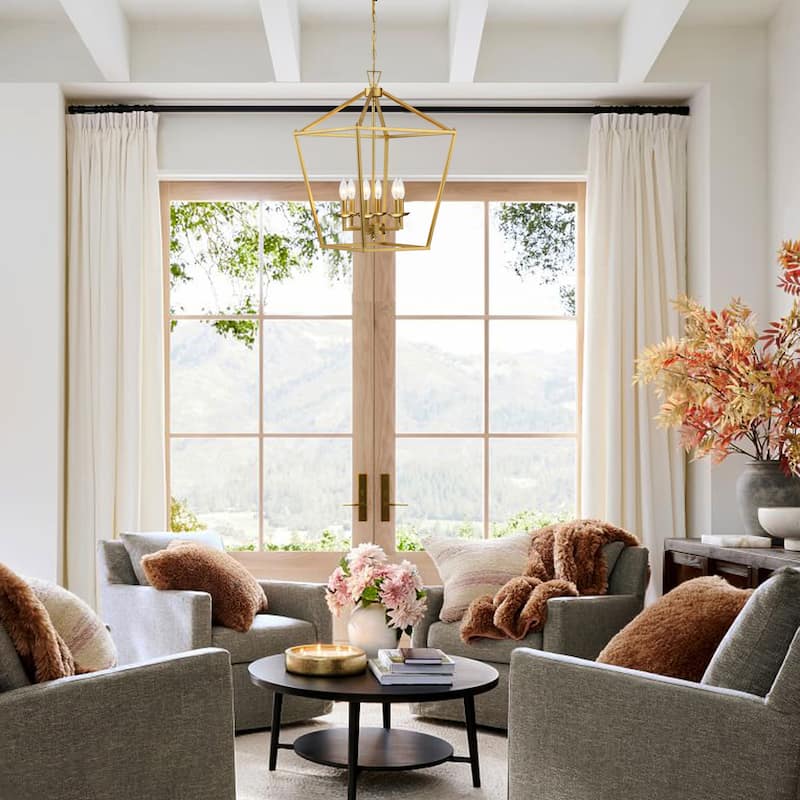 6-light pendant with steel cage shade and soft gold / Black finish - 16"*16"*24"
