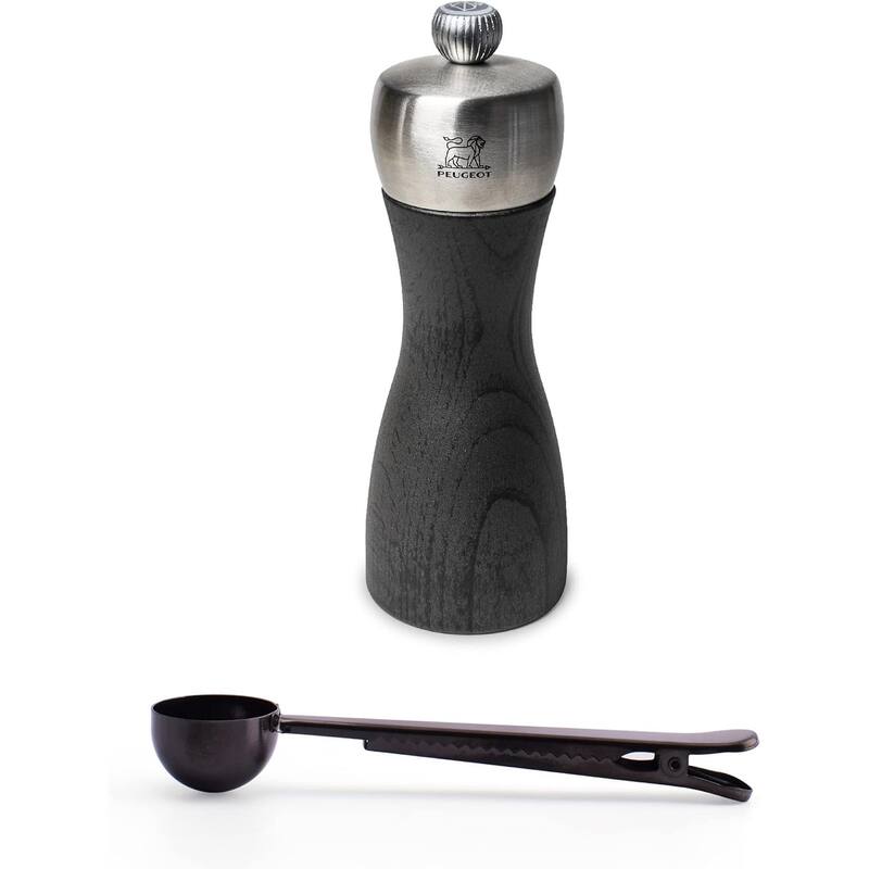 Peugeot Fidji Manual Salt, Gift Set - Adjustable Grinder - Beechwood and Stainless Steel, Graphite Finish, 6 Inch - Grey - 2 Piece