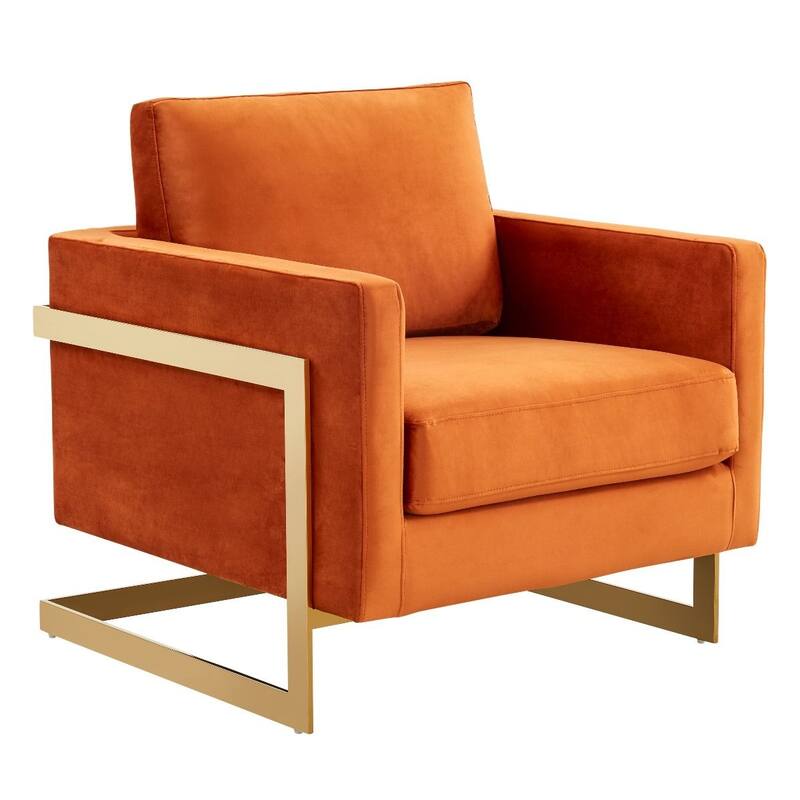 Lincoln Modern Velvet Upholstered Accent Designer Lounge Chair with Gold Frame for Living Room, Bedroom and Home Office - 34" - Orange Marmalade