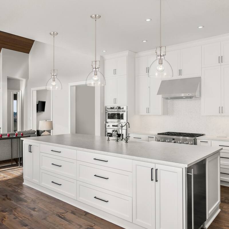 Brushed Nickel 1-Light 10 Inch Bowl Shaped Clear Glass Pendant