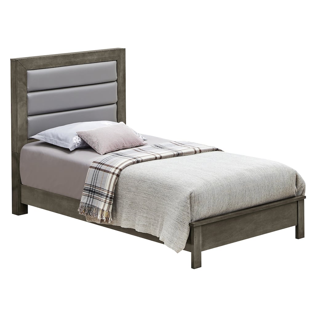 Padded Faux Leather Panel Twin Bed - 81" - Gray