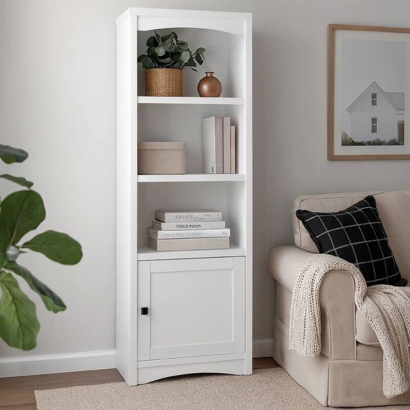 Donna Media Tower Pier Cabinet, Adjustable Shelves, White Wood 71 Inch