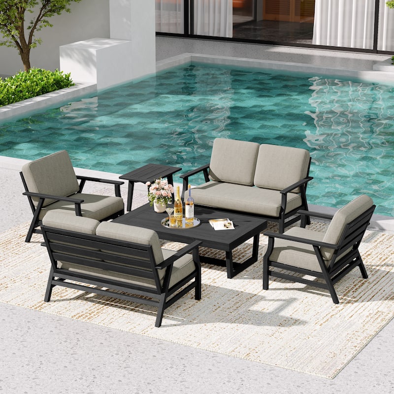 4-Piece Teak Outdoor Conversation Set With 2 Loveseats, Coffee Table & Side Table