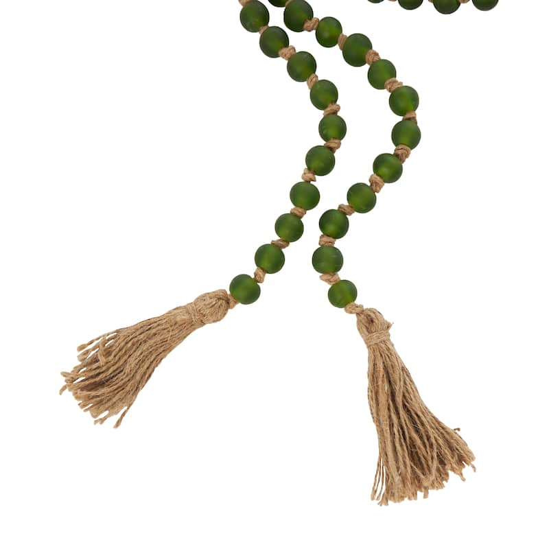 Glass Handmade Round Long Beaded Garland with Tassel with Knotted Brown Jute