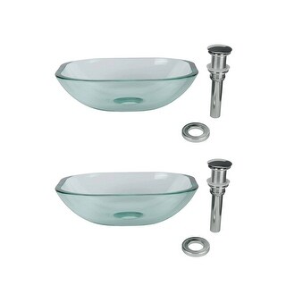 Small Square Countertop Vessel Bathroom Sink Tempered Glass 12-3/4" W Drain and Gasket Pack of 2 Renovators Supply