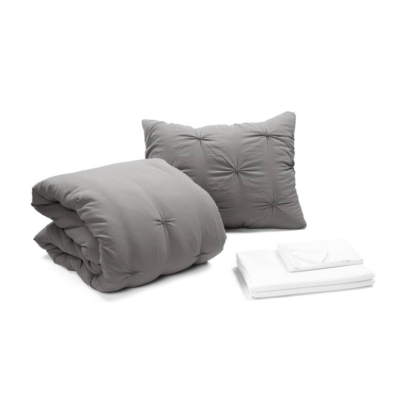 Lush Decor Ravello Pintuck BIAB Soft Reversible Printed Comforter With Sheet