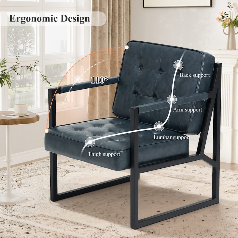 Leather Accent Chair, Accent Arm Chair Comfy Armchair with Metal Legs - Set of 1