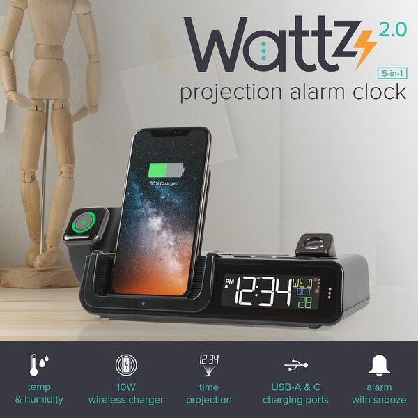 Wattz 2.0 Projection 10W Wireless Charging Alarm with Docking
