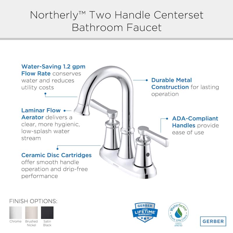 Gerber D307079 Northerly 1.2 GPM Centerset Bathroom Faucet
