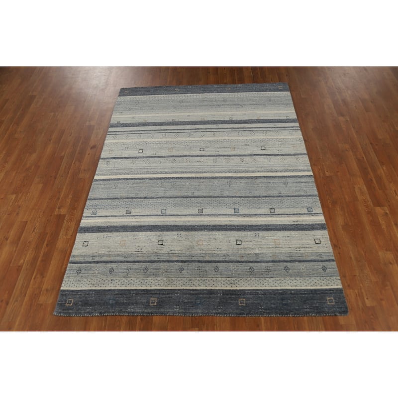 Gabbeh Indian Area Rug Handmade Bedroom Grey Wool Carpet - 5'3" x 7'6"