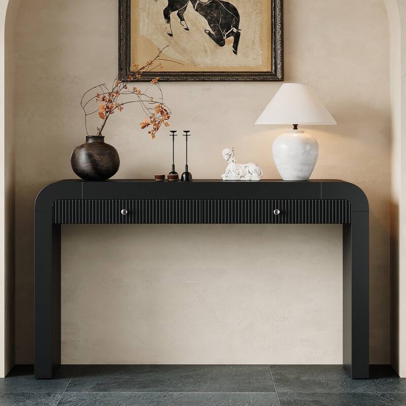 Console Table with Fluted Drawer Front, Entryway Table with Curved Corners , Sturdy Sofa Table for Hallway & Living Room