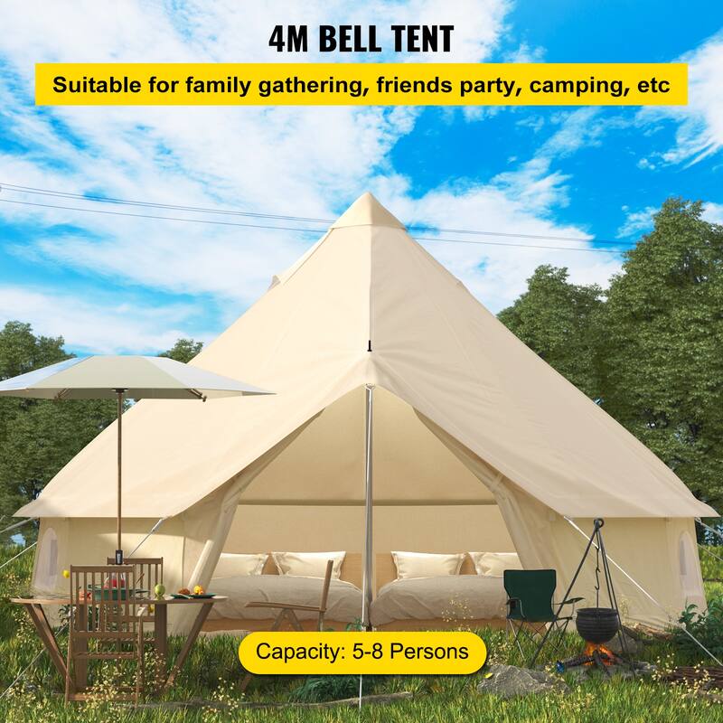 VEVOR Canvas Tent 4 Seasons Breathable 100% Cotton Canvas Yurt Tent - w/Stove Jack