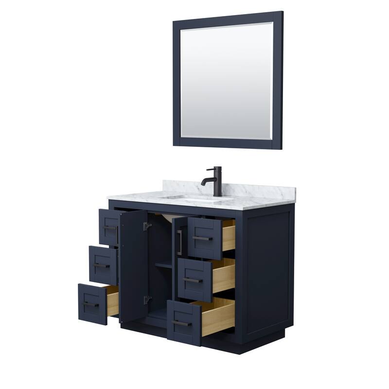 Miranda Single Vanity Set, White Carrara Marble Top, 34-Inch Mirror
