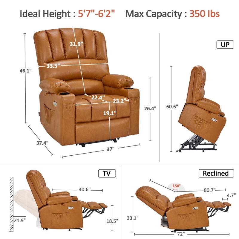 Power Lift Recliner Chair for Elderly, Massage and Heat, Faux Leather & Fabric