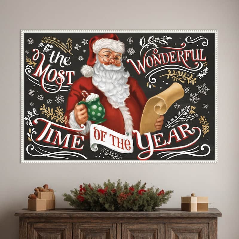 Santas List II Black by Janelle Penner Framed Canvas Wall Art Print - Sylvie Beaded White