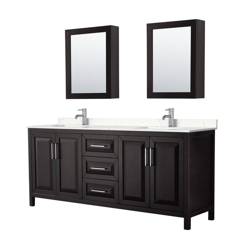 Wyndham Collection Daria 80" Free Standing Double Basin Vanity Set - Dark Espresso / Carrara Cultured Marble Top /