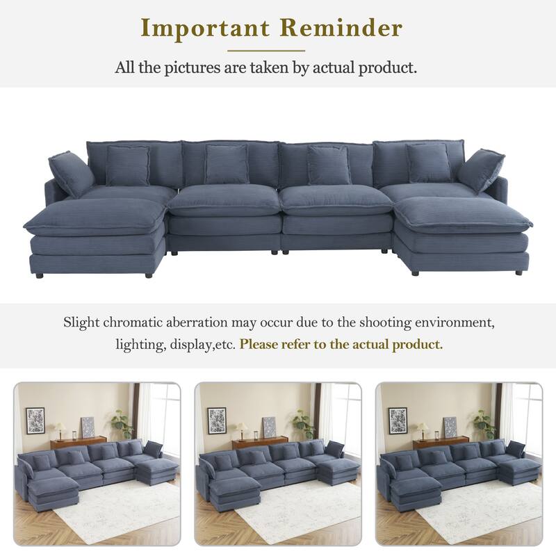 Modern Sofa Modular Sofa Couch Upholstered Corduroy L-Shape Sectional Sofa with Side Storage Pockets for Living Room