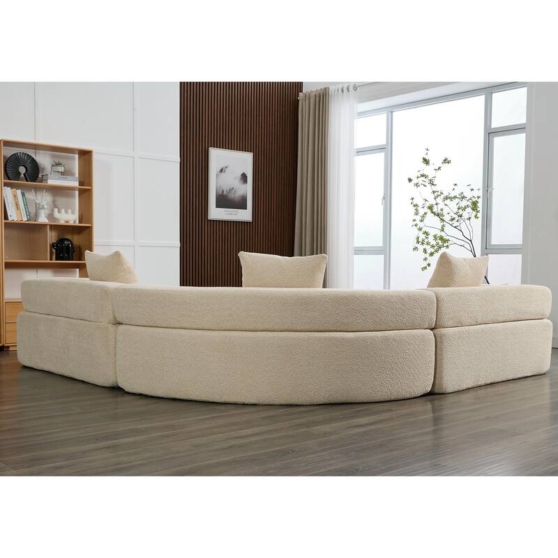 3-Piece Curved Sofa, Oversized Boucle Couch, Flexible for Living Room