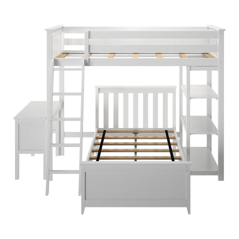 Max and Lily L Shaped Twin over Twin Bunk Bed with Bookcase and Desk