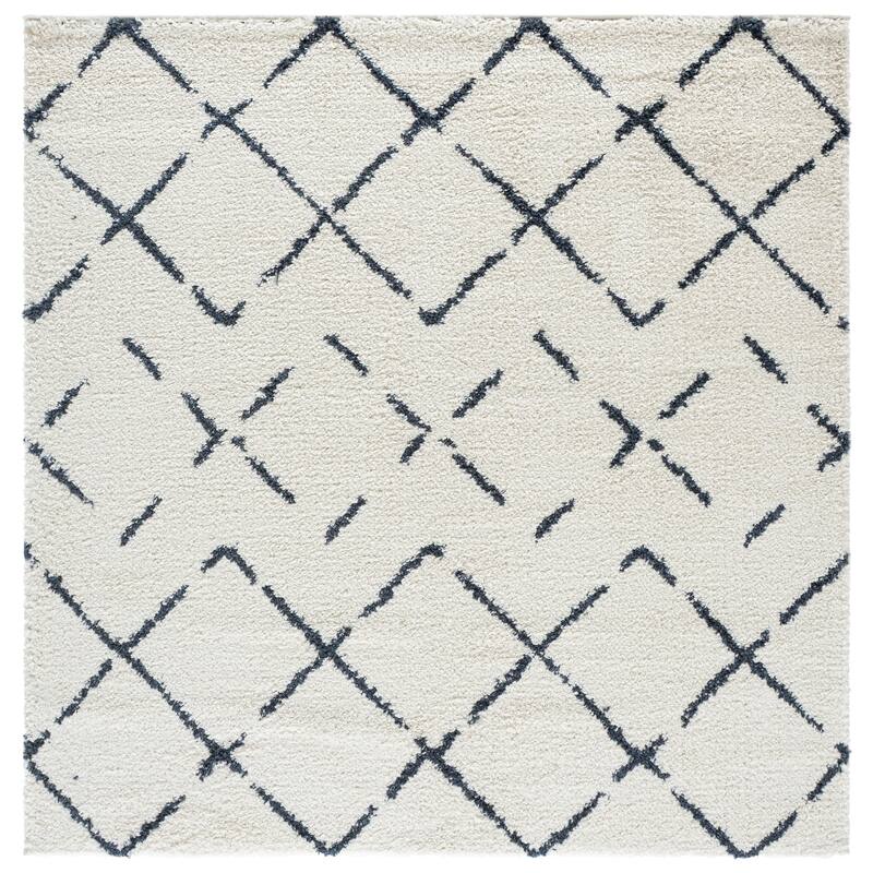 SAFAVIEH Arizona Shag Ghinwa 1.2-inch Thick Rug - 6'7" Square - Ivory/Slate