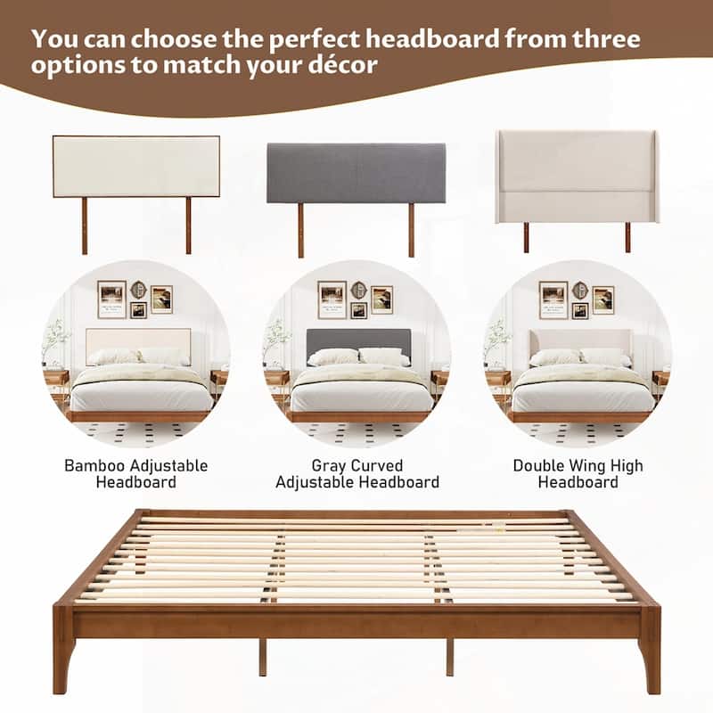 12 Inch Solid Dry Bamboo Wood Platform Bed Framewith Wood Slat Support,