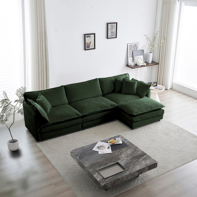 Upholstery Modular L Shaped Sectional Sofa With Reversible Ottoman for Living Room - Green
