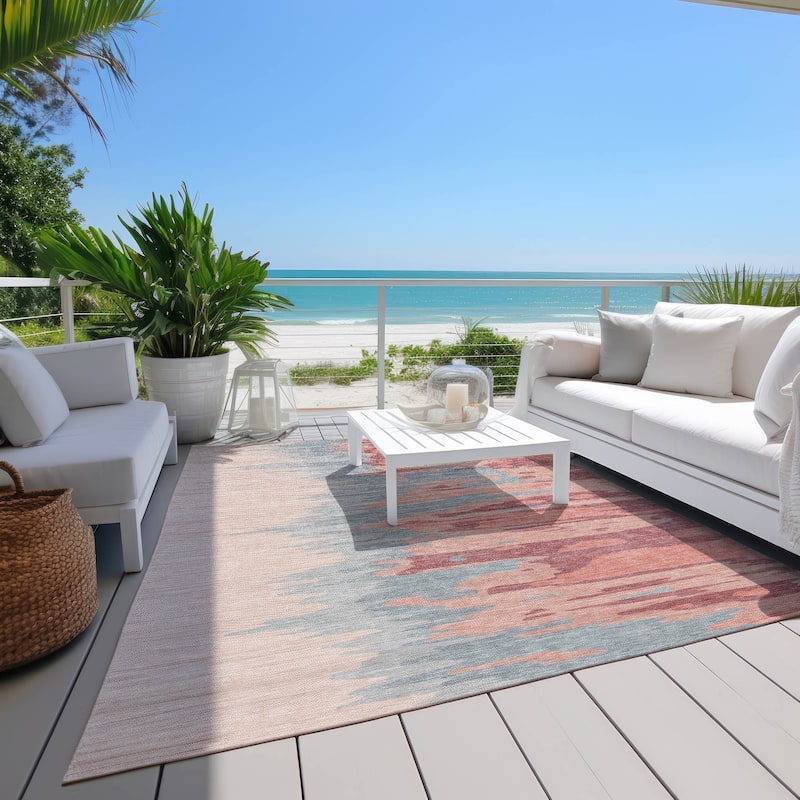Machine Washable Indoor/ Outdoor Brushstrokes Ombre Chantille Rug